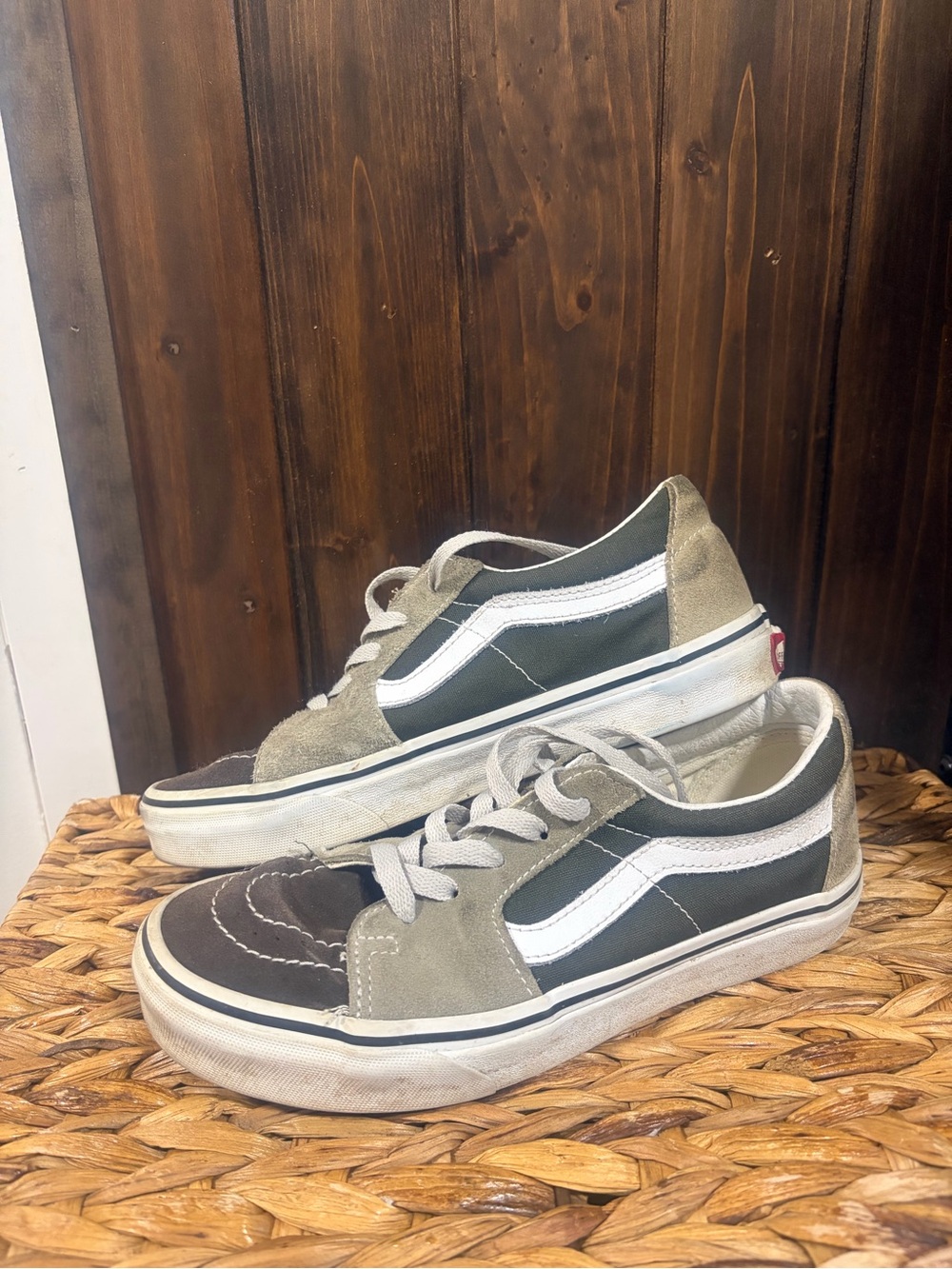 Vans Old Skool Low-Top Sneakers in Olive Green, White and Brown